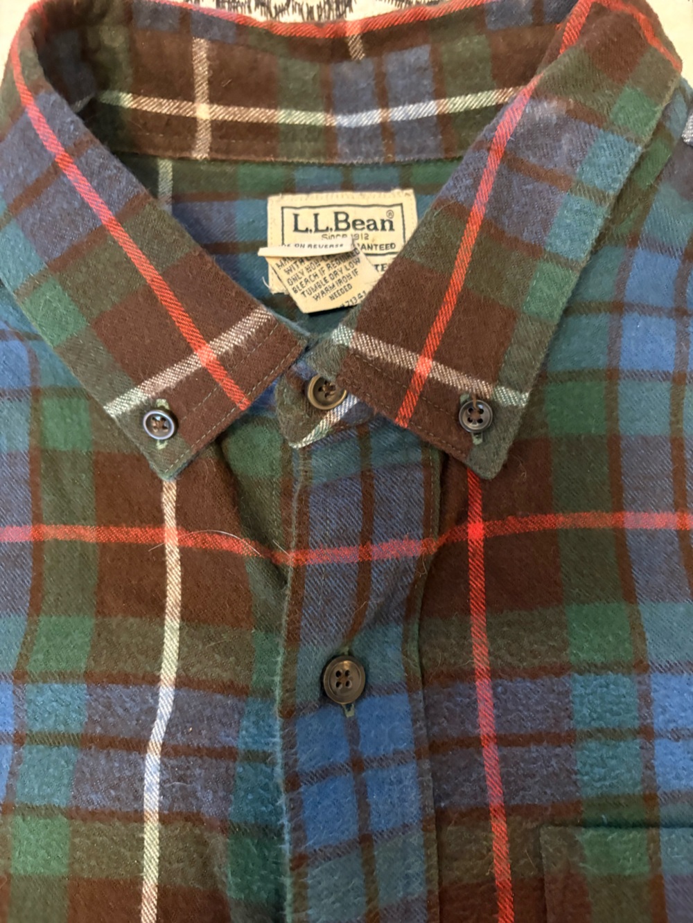 L.L. Bean Men’s Plaid Button-Down Shirt in Brown, Blue & Green